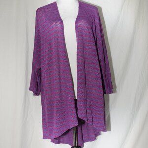 Oversized Large Open Front Cardigan Stretchy Purple Pink Half Sleeve Light